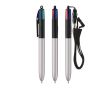 Stylo avec cordon à porter autour du cou et encre 4 couleurs BIC® couleur noir/gris