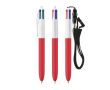Stylo en plastique avec lanière à accrocher et encre 4 couleurs BIC® couleur rouge