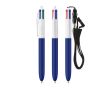 Stylo en plastique avec lanière à accrocher et encre 4 couleurs BIC® couleur bleu marine