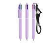 Stylo en plastique tons pastel avec cordon et encre 4 couleurs BIC® couleur lilas