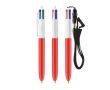 Stylo en plastique avec lanière à accrocher et 4 couleurs d’encre BIC® couleur rouge