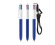 Stylo en plastique avec lanière à accrocher et 4 couleurs d’encre BIC® couleur bleu marine
