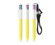 Stylo en plastique avec lanière à accrocher et 4 couleurs d’encre BIC® couleur jaune