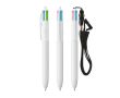 Stylo à bille en plastique BIC® à 4 couleurs avec cordon couleur blanc