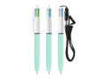 Stylo à bille en plastique BIC® à 4 couleurs avec cordon couleur bleu lagon