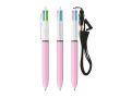 Stylo à bille en plastique BIC® à 4 couleurs avec cordon couleur rose pastel
