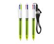 Stylo en plastique avec cordon, encre 3 couleurs et 1 surligneur BIC® couleur vert lime transparent