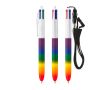 Stylo en plastique arc-en-ciel avec cordon et encre 4 couleurs BIC® couleur multicolore