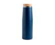 Gourde thermos en inox avec couvercle en bambou naturel 550ml couleur bleu marine
