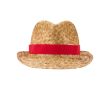 Chapeau en paille naturelle respirant avec ruban personnalisable couleur rouge