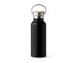Bouteille en inox avec couvercle en bambou et anse pliable 500ml couleur noir