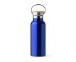 Bouteille en inox avec couvercle en bambou et anse pliable 500ml couleur bleu roi