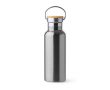 Bouteille en inox avec couvercle en bambou et anse pliable 500ml couleur argenté
