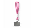 Double cordon pour téléphone impression intégrale avec patch couleur fuchsia
