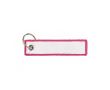 Étiquette brodée personnalisable en polyester avec anneau couleur fuchsia