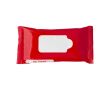 Sachet en plastique contenant 10 lingettes humides couleur rouge