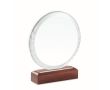 Trophée rond en verre avec socle couleur bois