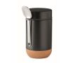 Pot en acier avec cuillère et base en liège couleur noir
