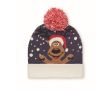Gorro navideño de punto en suave acrílico elástico con puño y borla couleur bleu