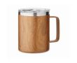 Taza de doble pared de acero reciclado con tapa y aspecto madera 300ml couleur marron