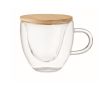 Taza de vidrio de doble pared en forma de corazón y tapa de bambú 180ml couleur transparent