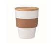 Vaso de plástico reciclado con cinta de corcho y tapa de bambú 300ml couleur blanc