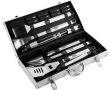 Mallette aluminium à barbecue, 18 outils en acier inoxydable couleur argenté
