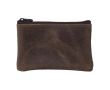 Porte-monnaie zippé en cuir recyclé avec boucle porte-clés couleur marron