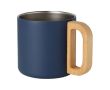 Mug en acier recyclé avec isolation et poignée en bois 360ml couleur bleu foncé