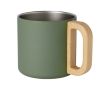Mug en acier recyclé avec isolation et poignée en bois 360ml couleur vert militaire