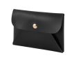 Porte-monnaie en cuir synthétique avec bouton doré couleur noir