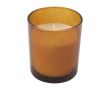 Bougie en paraffine et cire végétale dans un verre teinté couleur orange
