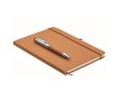 Carnet rigide en cuir recyclé avec stylo à mine bleue couleur beige
