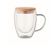Mug en verre borosilicaté à double paroi avec bambou 300 ml couleur transparent