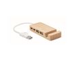 Hub USB en bambou avec 4 ports et câble de 20 cm couleur bois