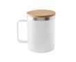 Mug en acier inoxydable recyclé et couvercle en bambou 420ml couleur blanc