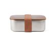Lunch box en inox recyclé à couvercle en bois et fermoir couleur argenté