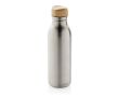 Bouteille en inox recyclé avec bouchon en bambou 600ml couleur argenté