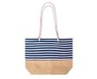 Sac de plage en coton rayé avec base en jute 450g/m² couleur bleu marine