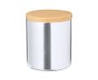 Bougie à la vanille, bougeoir en métal, couvercle en bambou couleur argenté