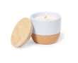 Bougie parfum lin dans un pot en céramique, base en liège couleur blanc