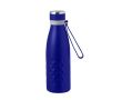 Bouteille en inox double paroi à dragonne en silicone 550ml couleur bleu