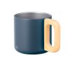 Mug double paroi en inox recyclé à anse en bambou 400ml couleur bleu marine