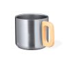 Mug double paroi en inox recyclé à anse en bambou 400ml couleur argenté