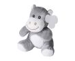 Petit hippopotame en peluche avec yeux brodés et étiquette couleur multicolore