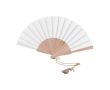 Eventail de 23 cm avec bracelet doré et pompon décoratif couleur naturel