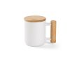 Mug en porcelaine à couvercle et anse en bambou 320 ml couleur blanc