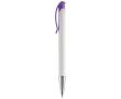 Stylo en plastique blanc avec détails sur le bouton-poussoir couleur violet