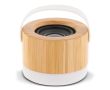 Enceinte sans fil en bambou avec base et anse blanche pour transport couleur bois