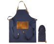 Tablier avec poche frontale en PU et gant de barbecue assorti couleur bleu foncé